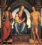 PERUGINO, Pietro Madonna and Child Enthroned with SS.John the Baptist and Sebastian Germany oil painting artist